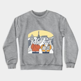 paris vacation, funny pug and cat Crewneck Sweatshirt